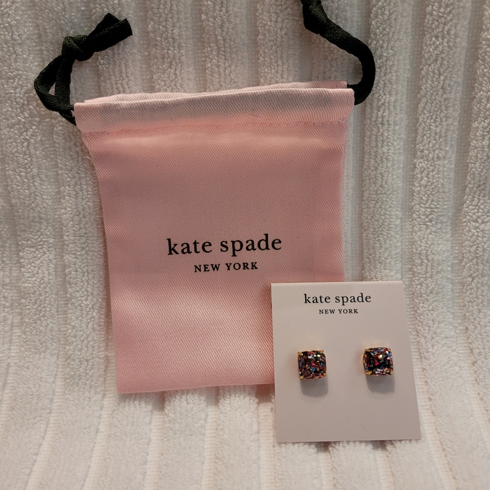 Kate Spade New York Glitter Crystal Square Stud Earrings - NEW!